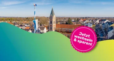 Panoramaaufnahme der Stadt Olching mit Störer 