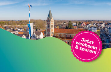 Panoramaaufnahme der Stadt Olching mit Störer 