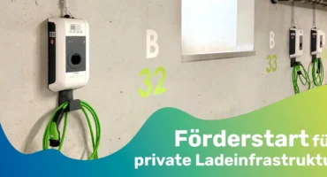 Ladeinfrastruktur in einer privaten Garage mit der Überschrift 