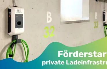 Ladeinfrastruktur in einer privaten Garage mit der Überschrift 