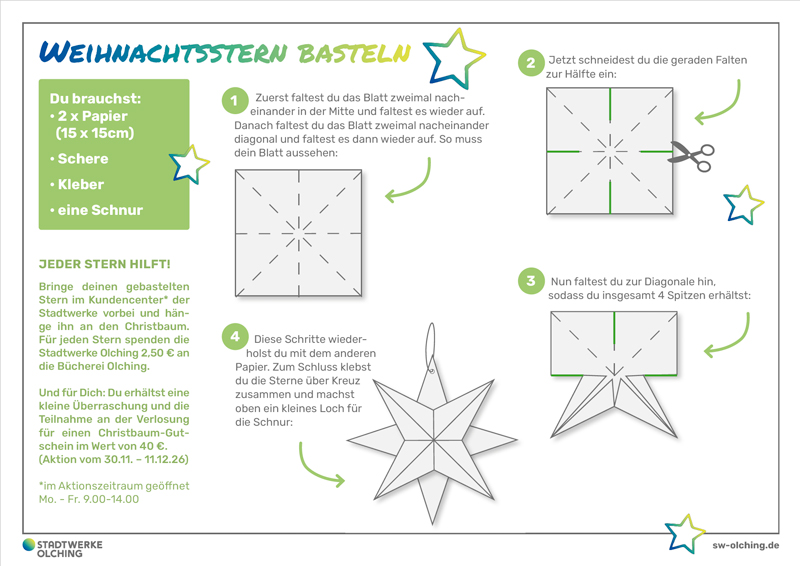 Bastelvorlage für Stern-Bastelaktion der Stadtwerke Olching zu Weihnachten 2026
